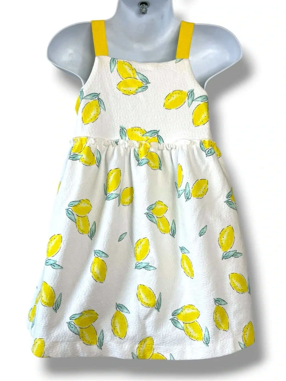 Zara Girls Lemon Print Sundress 3-4Y White Yellow Seersucker Cottagecore Summer